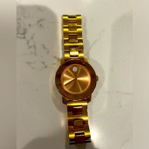 Women’s Movado Rose Gold Quartz Watch Large Crystal at 12 on face
